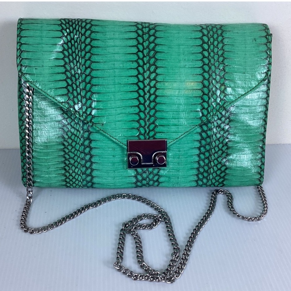 Loeffler Randall Green Snake Print Clutch/Crossbody Bag